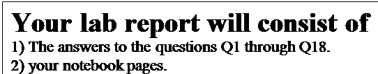 Text Box: Your lab report will consist of 
1) The answers to the questions Q1 through Q18.
2) your notebook pages.
